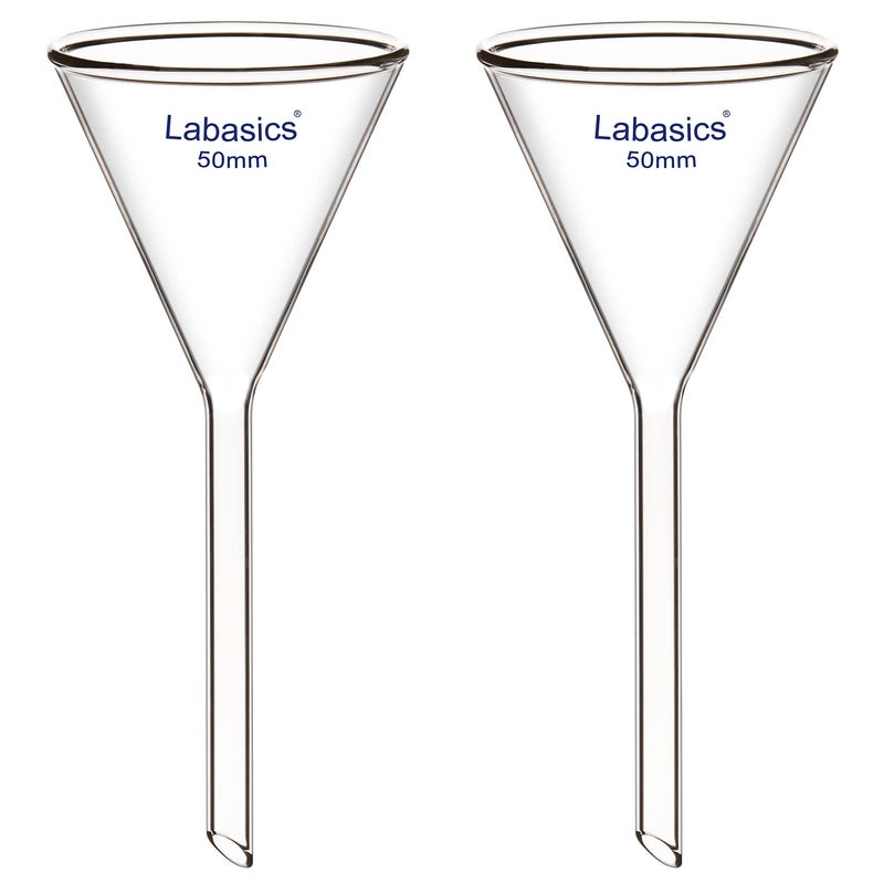 Labasics 2-Pack Glass Heavy Wall Funnel Borosilicate Glass Funnel, Short Stem 50 mm Diameter, 50 mm Stem Length - Image 1